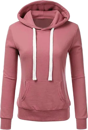 Women Solid Hooded Sweatshirts Long Sleeve Pocket Sweatshirt Slim Fit Pullover Tops Preppy Teen Girl Clothes