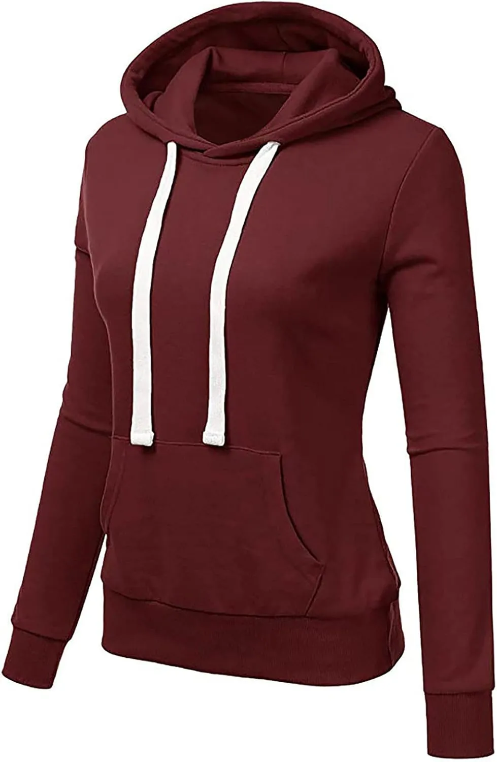 Women Solid Hooded Sweatshirts Long Sleeve Pocket Sweatshirt Slim Fit Pullover Tops Preppy Teen Girl Clothes