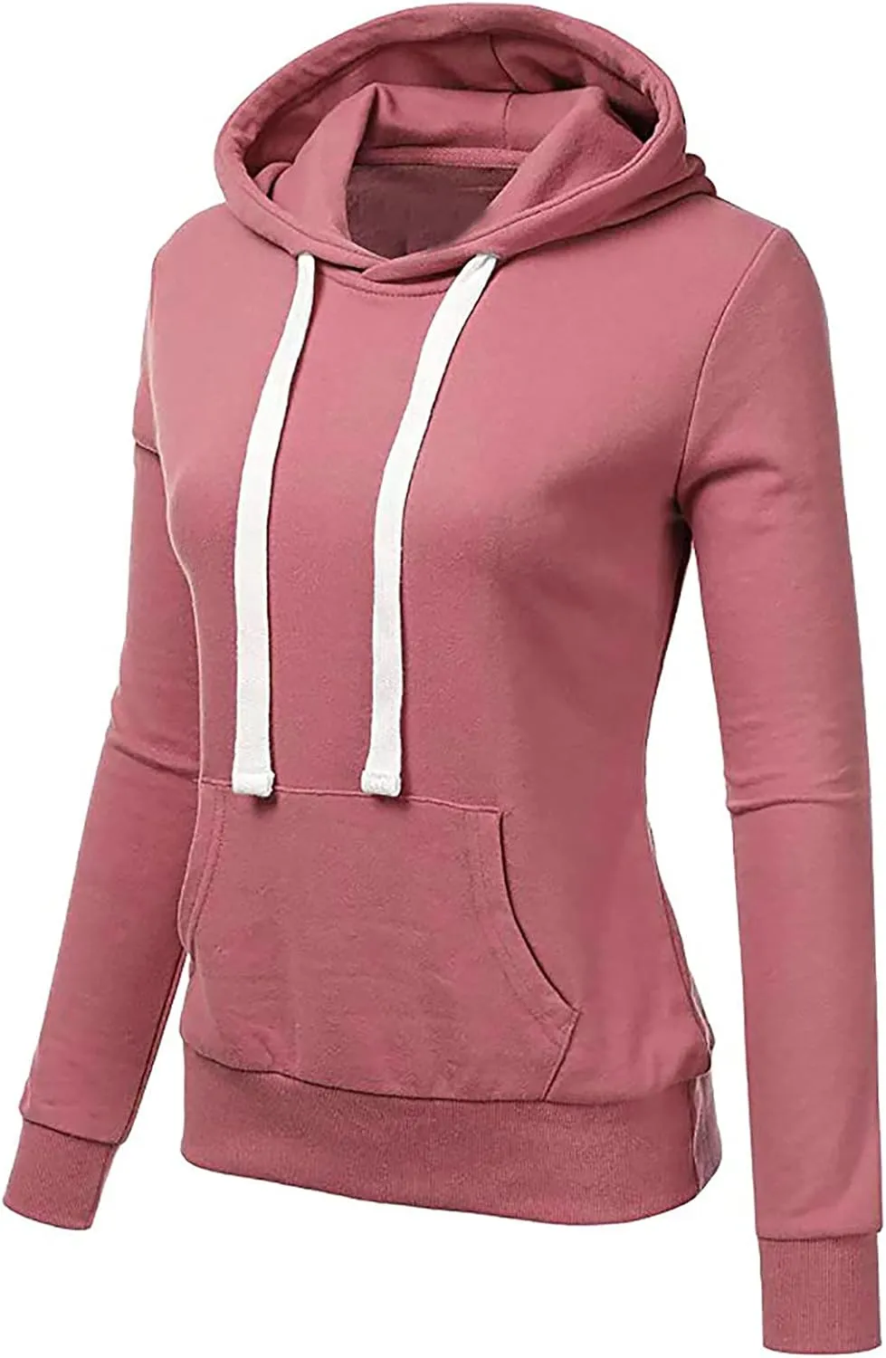 Women Solid Hooded Sweatshirts Long Sleeve Pocket Sweatshirt Slim Fit Pullover Tops Preppy Teen Girl Clothes
