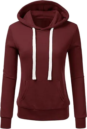 Women Solid Hooded Sweatshirts Long Sleeve Pocket Sweatshirt Slim Fit Pullover Tops Preppy Teen Girl Clothes