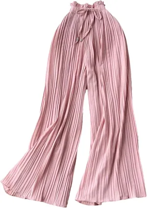 Women Summer Oversize Draped Wide Legs Pants High Waist Solid Long Pleated Trousers