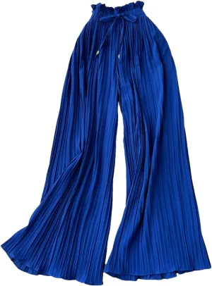 Women Summer Oversize Draped Wide Legs Pants High Waist Solid Long Pleated Trousers