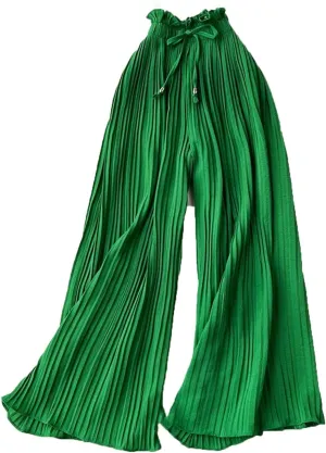 Women Summer Oversize Draped Wide Legs Pants High Waist Solid Long Pleated Trousers