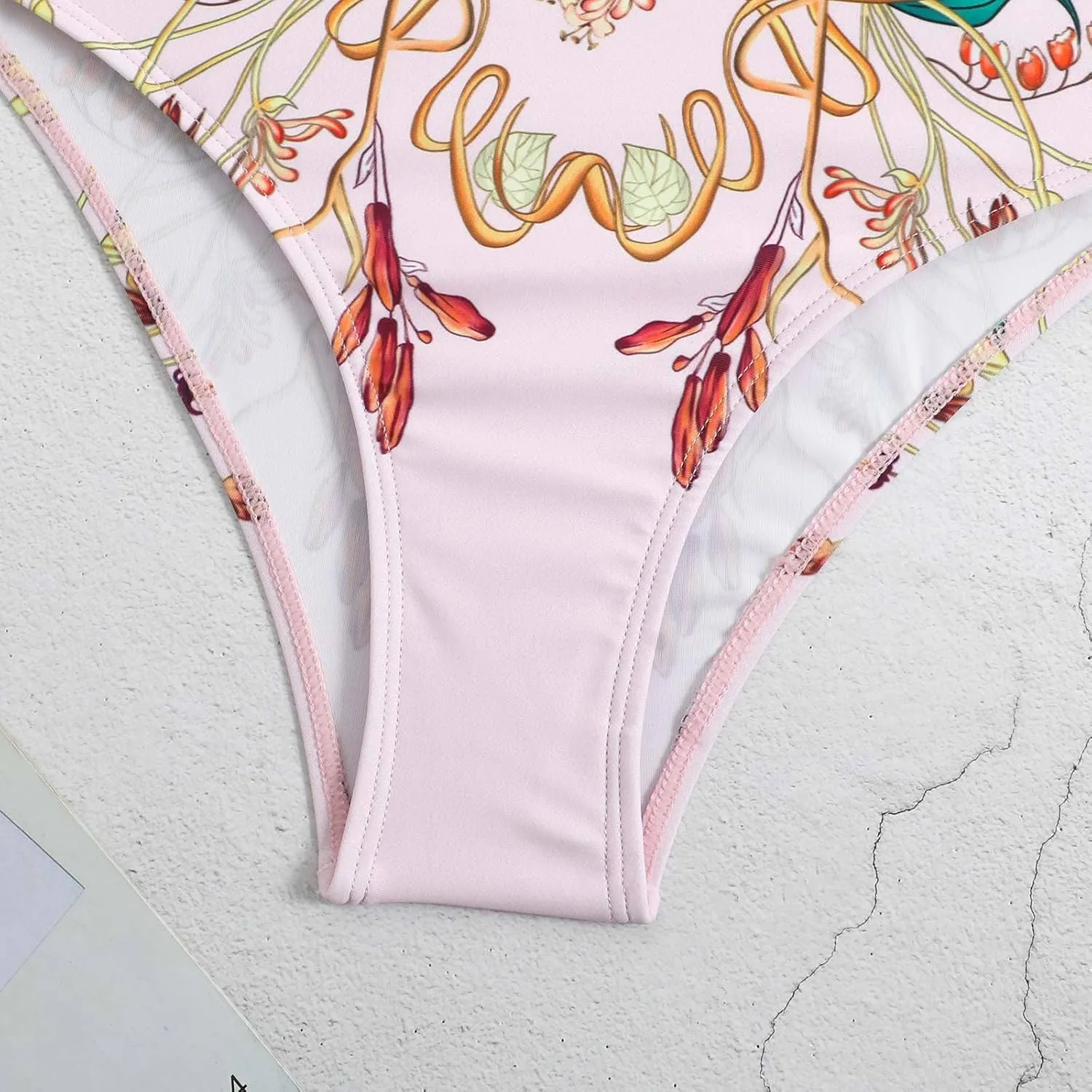 Women Swimwear Two Piece Set Swim Dress Tops Vintage Print Swimsuit Monokini Bikini Set