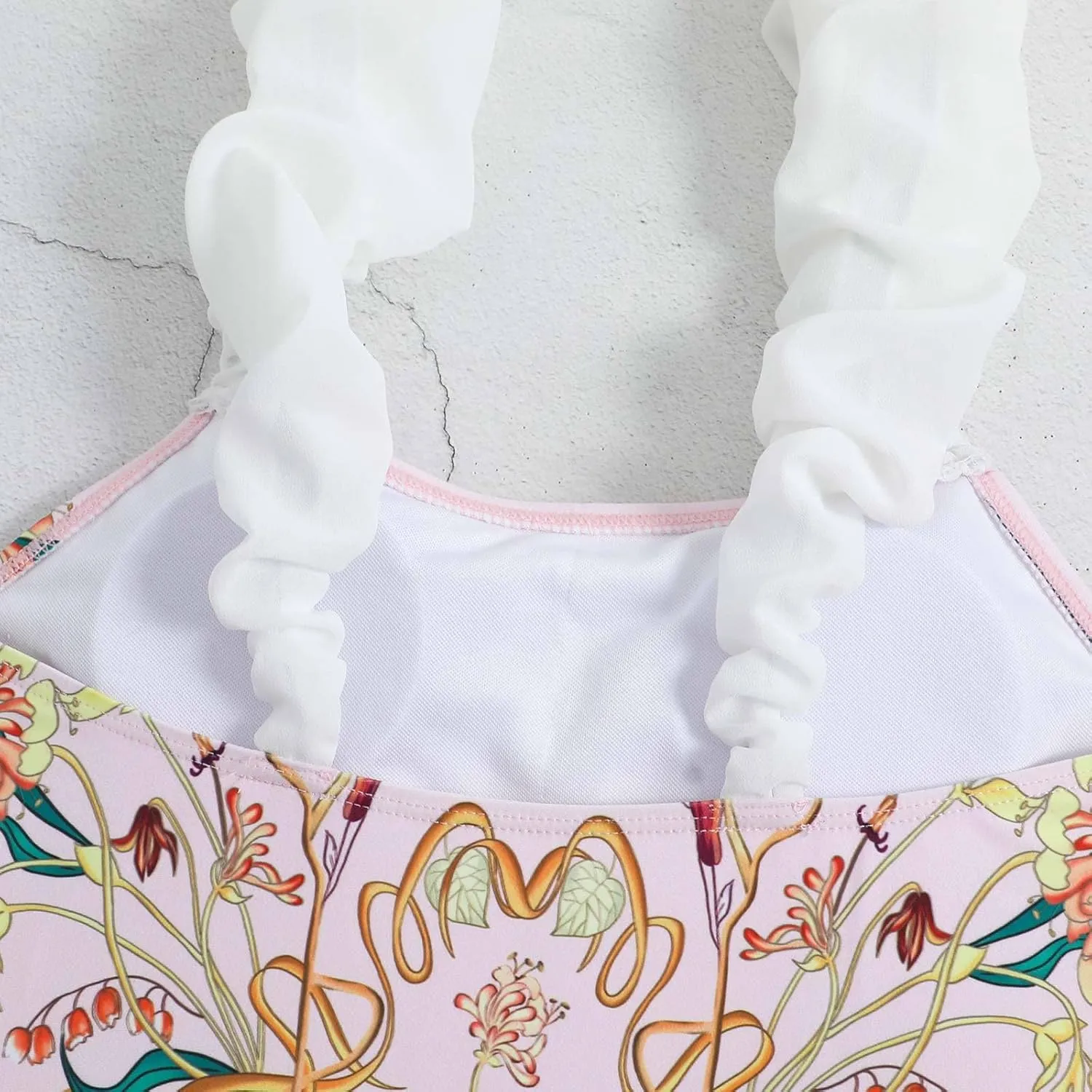 Women Swimwear Two Piece Set Swim Dress Tops Vintage Print Swimsuit Monokini Bikini Set