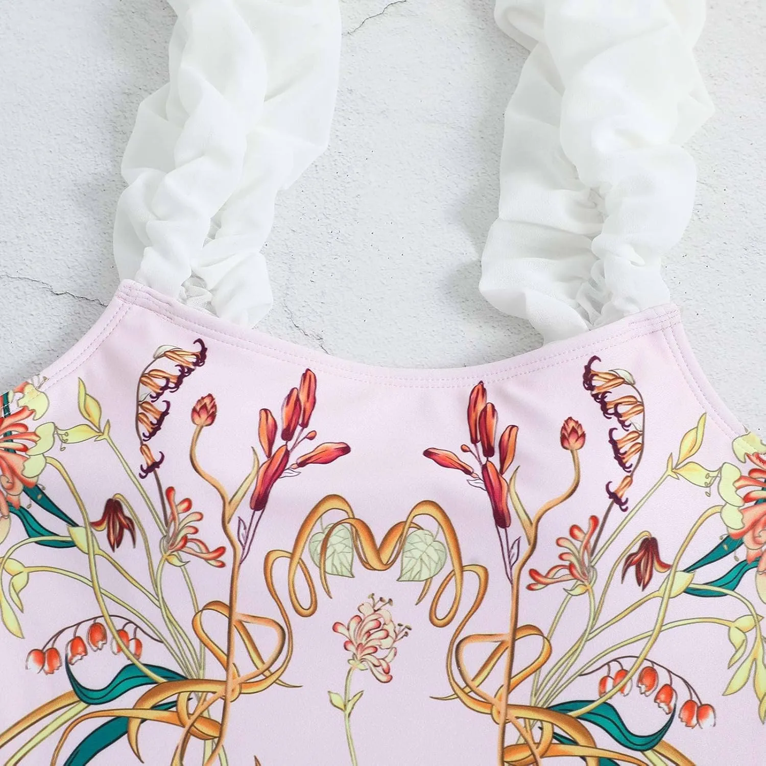 Women Swimwear Two Piece Set Swim Dress Tops Vintage Print Swimsuit Monokini Bikini Set