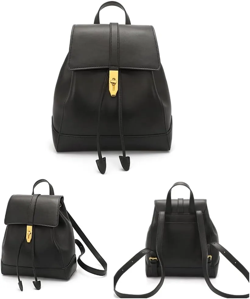 Women Vintage Double Strap Backpack Drawstring Bucket Bag Top Handle Casual Purse for Daily (White), Black