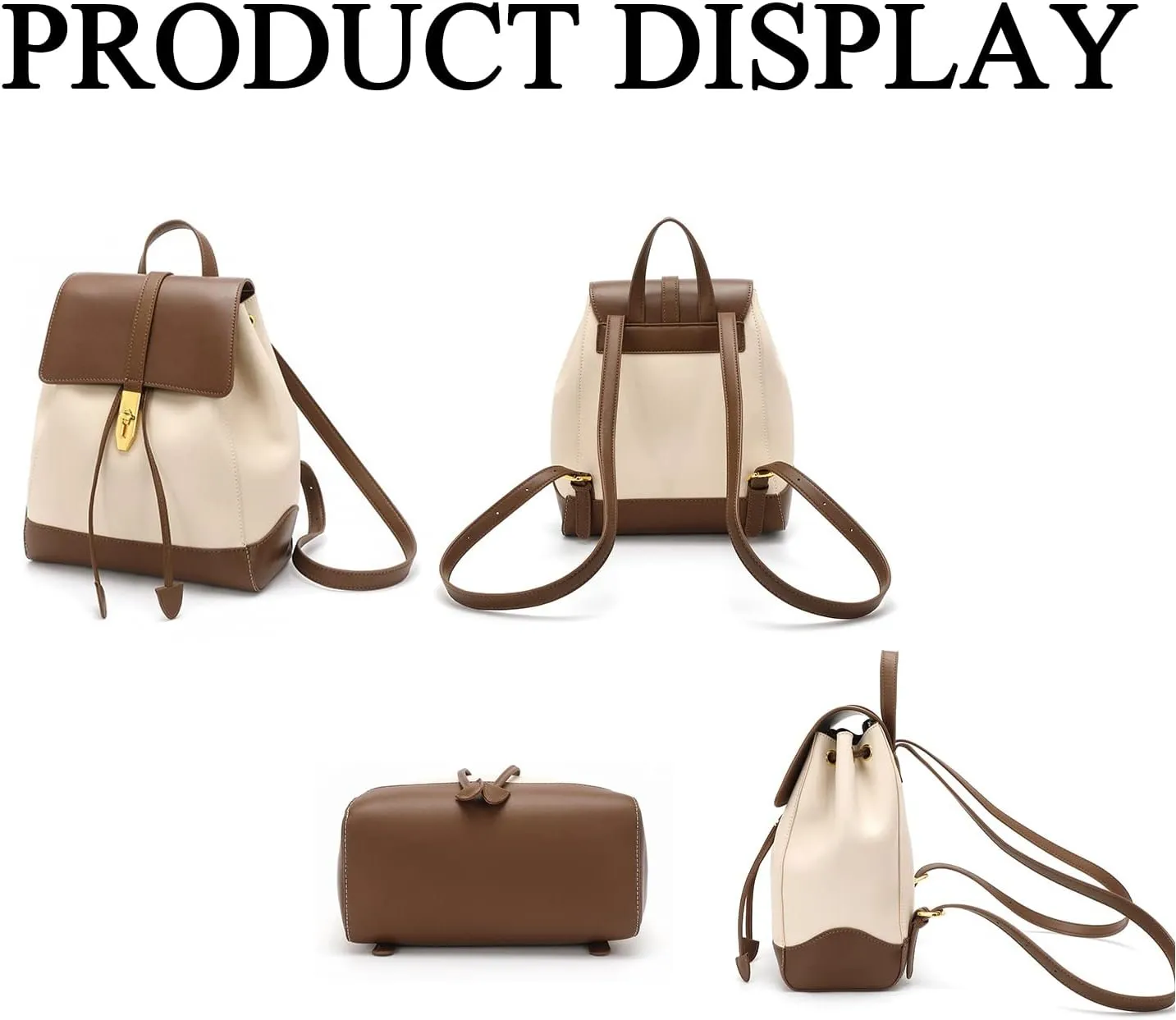 Women Vintage Double Strap Backpack Drawstring Bucket Bag Top Handle Casual Purse for Daily (White)