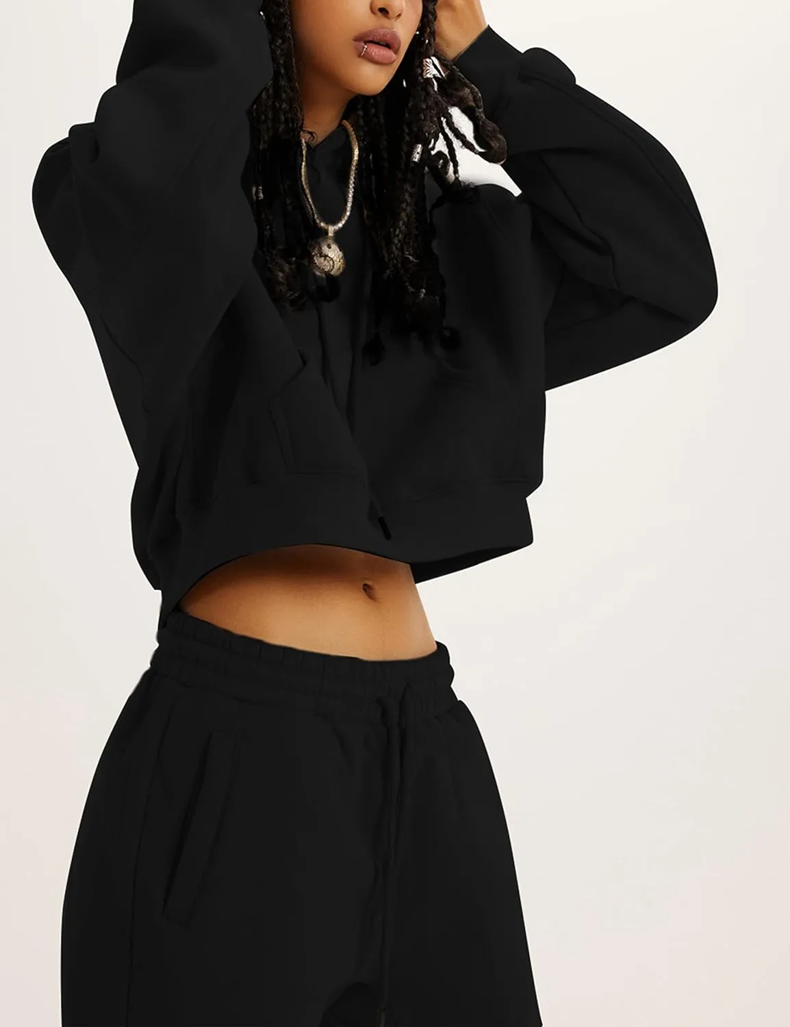 Women's 2pc Airport Outfits Casual Hoodie Fleece Tracksuit Sweatshirt Pullover Jogging Pants Pockets