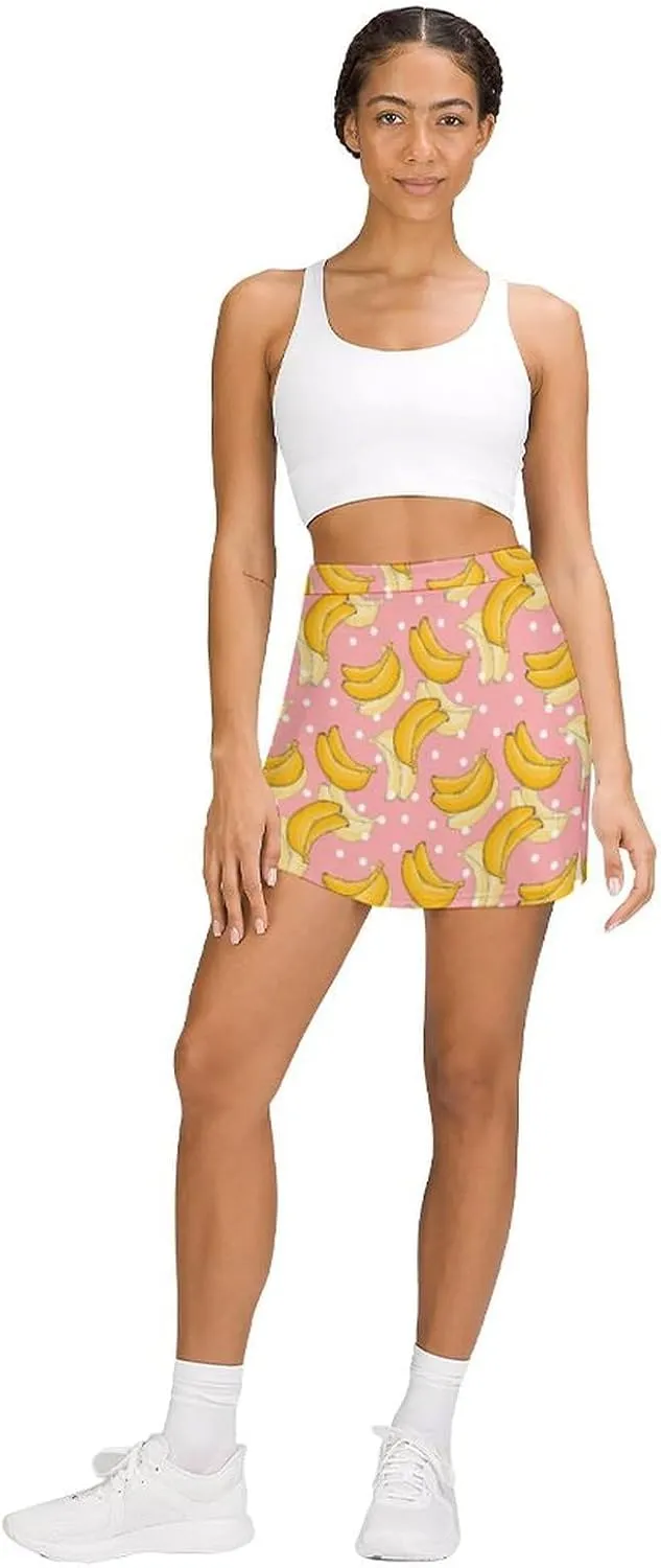 Women's Athletic Skirt Mini Elastic High Waist Yoga Workout Skorts with Inner Pocket Casual Wear