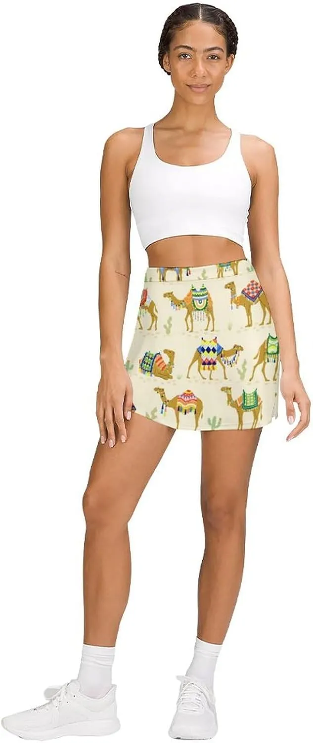 Women's Athletic Skirt Mini Elastic High Waist Yoga Workout Skorts with Inner Pocket Casual Wear