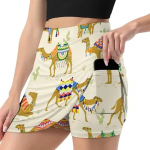 Women's Athletic Skirt Mini Elastic High Waist Yoga Workout Skorts with Inner Pocket Casual Wear