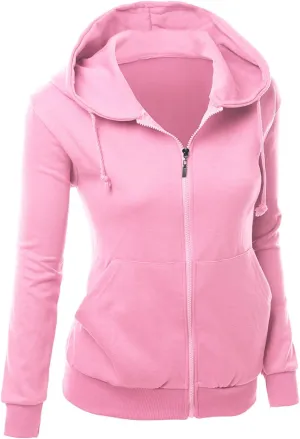 Women's Basic Long Sleeve Zip Up Hoodie in Colors