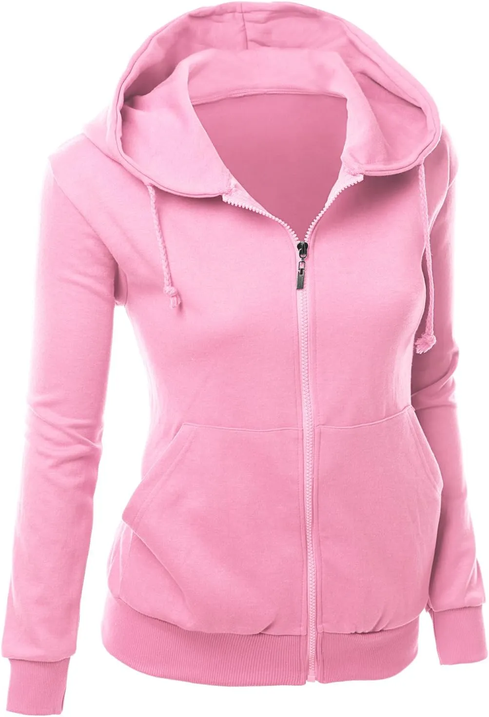 Women's Basic Long Sleeve Zip Up Hoodie in Colors