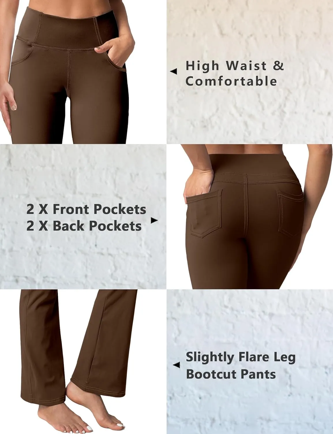 Women's Bootcut Yoga Pants, Wide Leg Leggings with Pockets High Waist Flare Dress Pants Petite/Regular/Tall