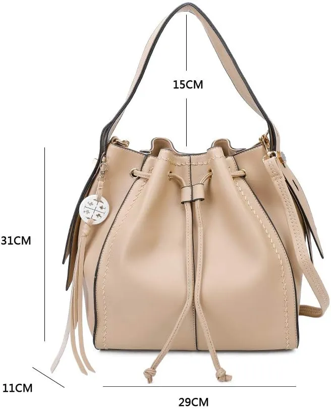 Womens Bucket Shoulder Bag Classic Drawstring Handbag Crossbody Bag