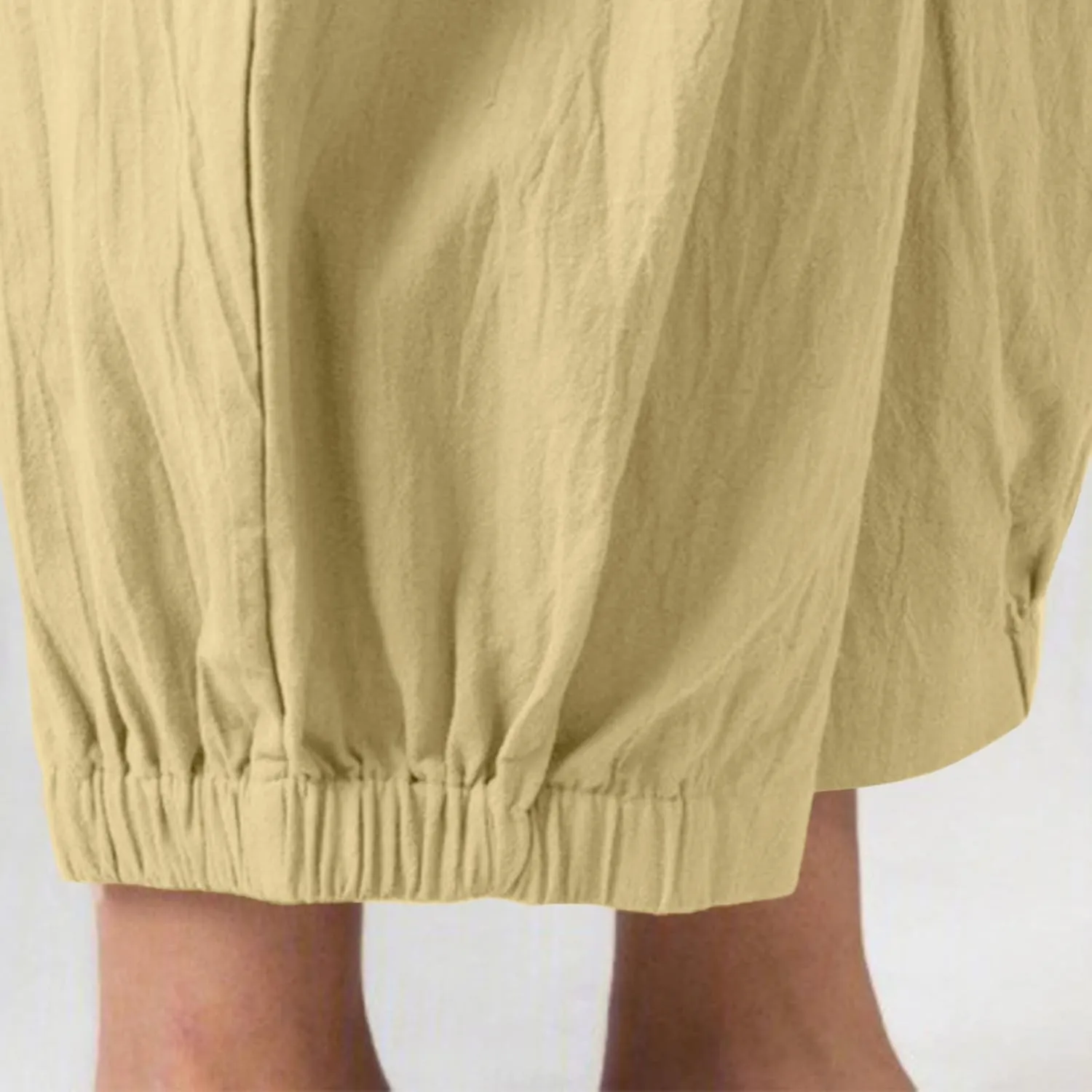 Women's Capri Pants with Pockets Drawstring High Waist Pants Flax Ankle Trousers Wide Leg Cropped Pants for Women