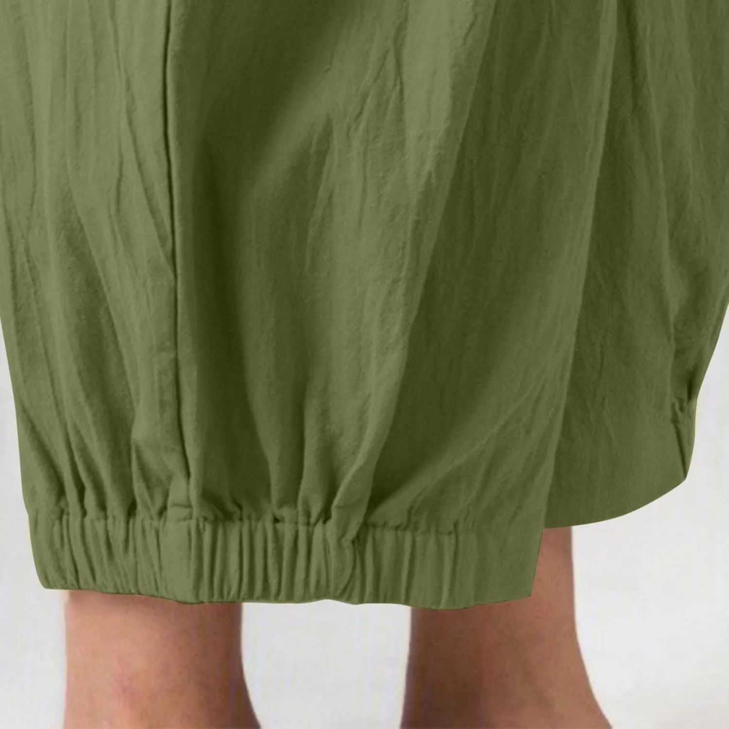 Women's Capri Pants with Pockets Drawstring High Waist Pants Flax Ankle Trousers Wide Leg Cropped Pants for Women