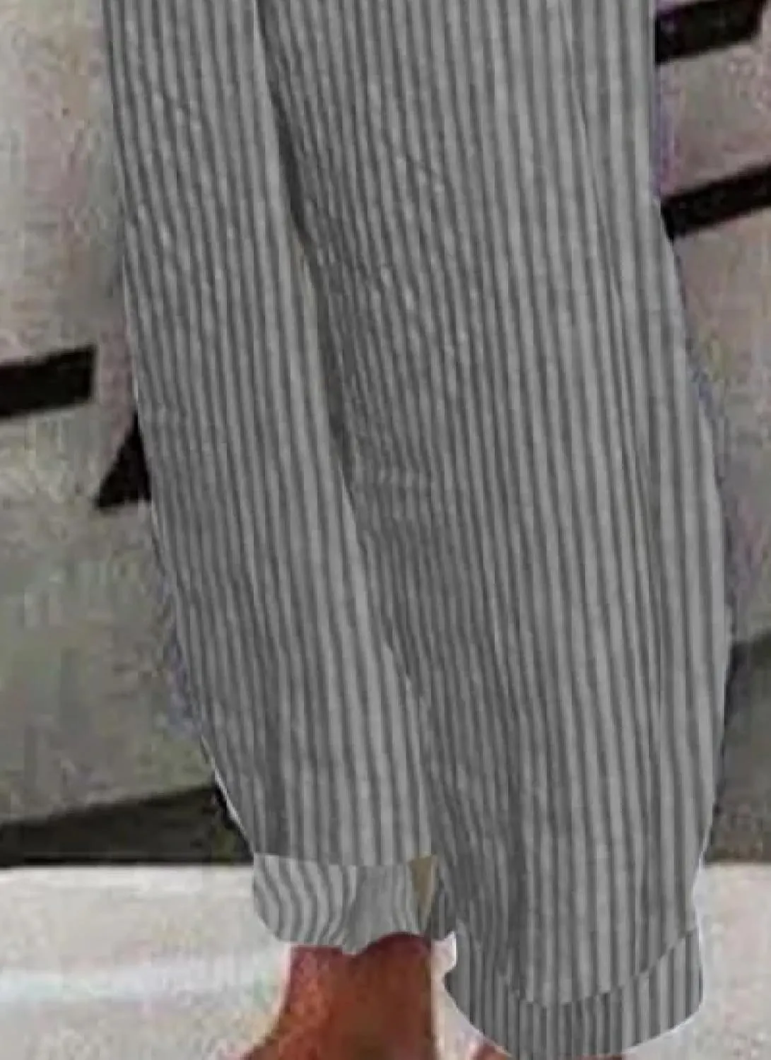 Womens Casual Loose Fit Striped Pants Wide-Leg Style with Side Buttons and Pockets 2025 Fashion