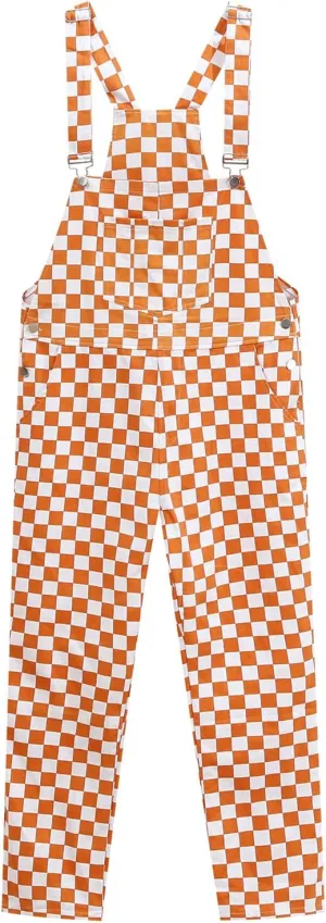 Women's Classic Checkerboard Bib Overalls - Black & White Plaid