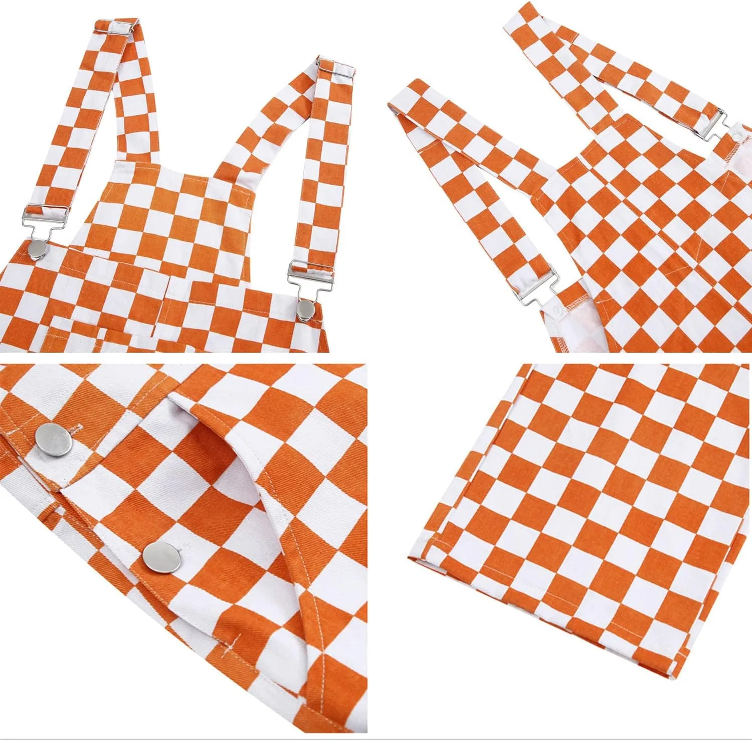 Women's Classic Checkerboard Bib Overalls - Black & White Plaid