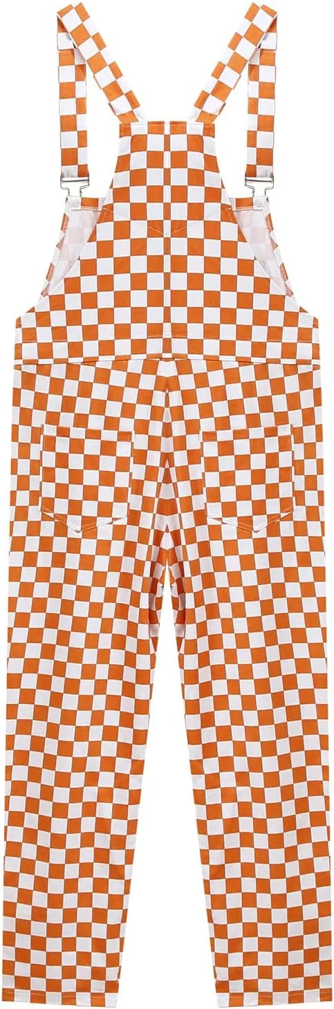 Women's Classic Checkerboard Bib Overalls - Black & White Plaid