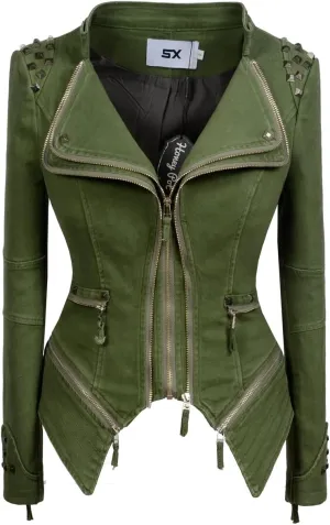 Women's Classic Denim Jacket Personality Studded Punk Motorcycle Dovetail Jacket