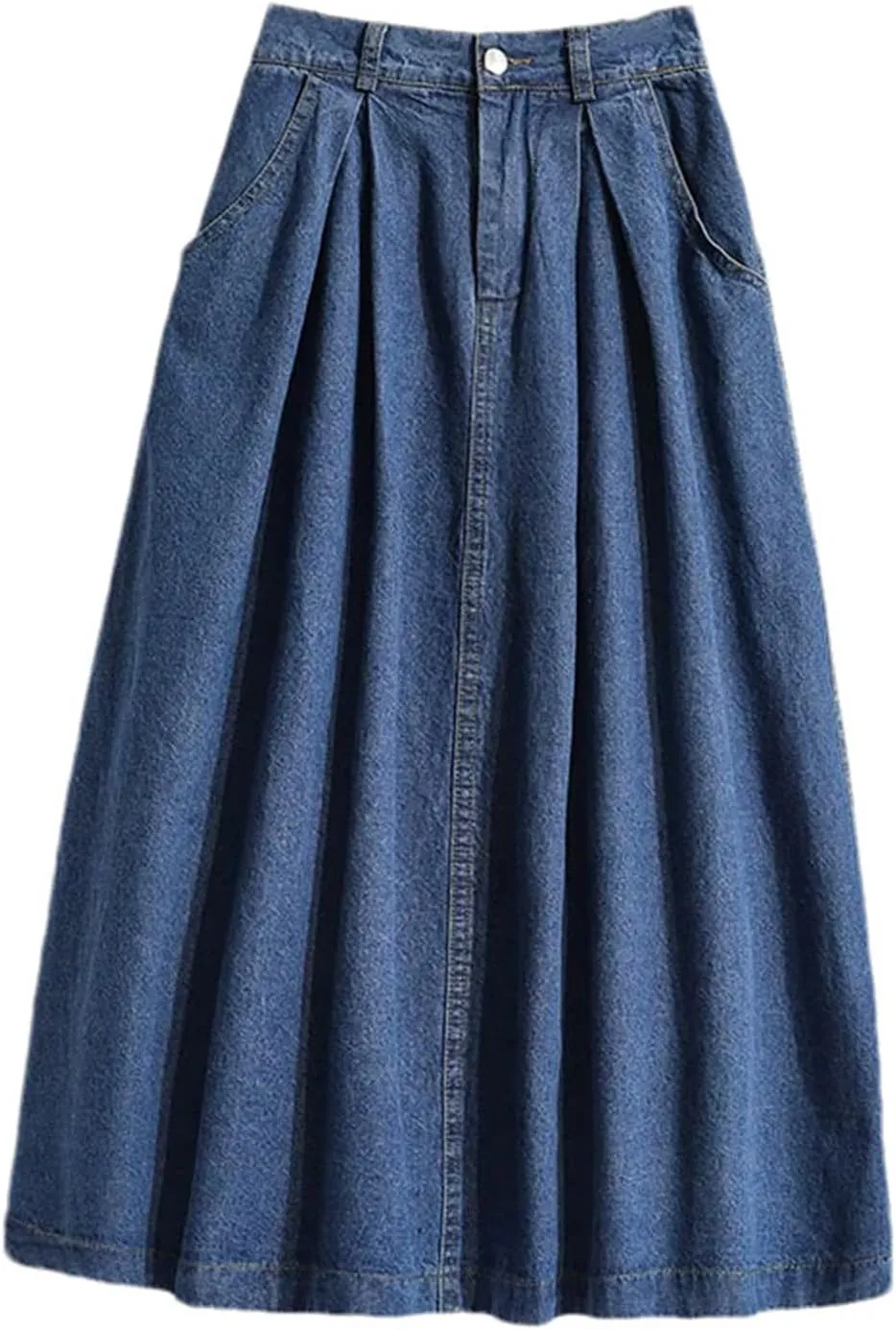 Women's Denim Midi Skirt Summer High Waist Casual Vintage Pleated Skirt
