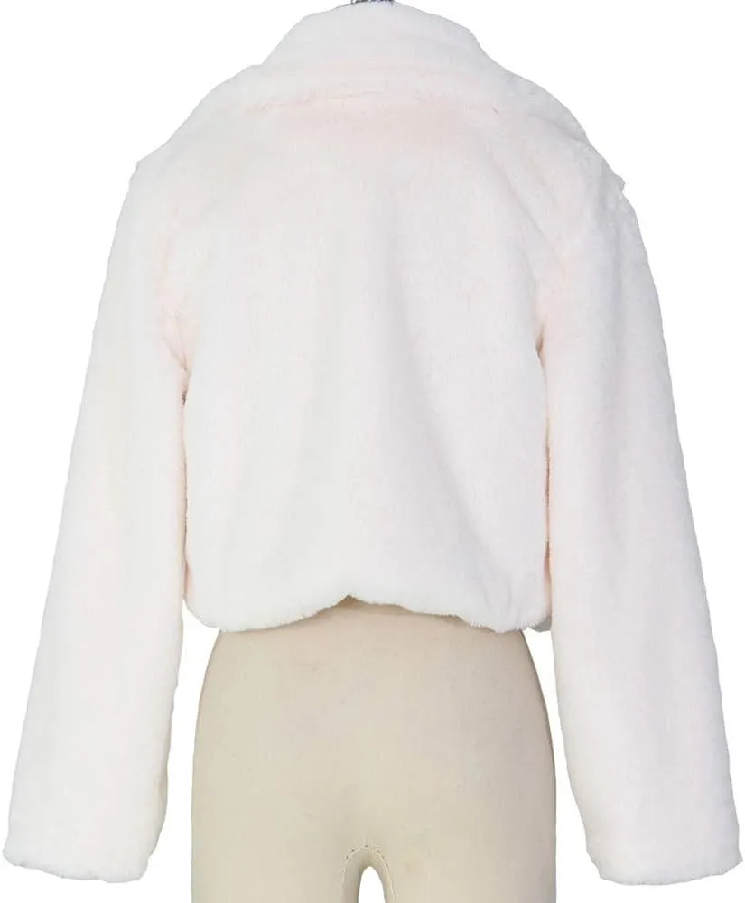 Women's Fashion Casual Coat Fluffy Fleece Turn-Down Collar Faux Fur Top Short Loose Jacket