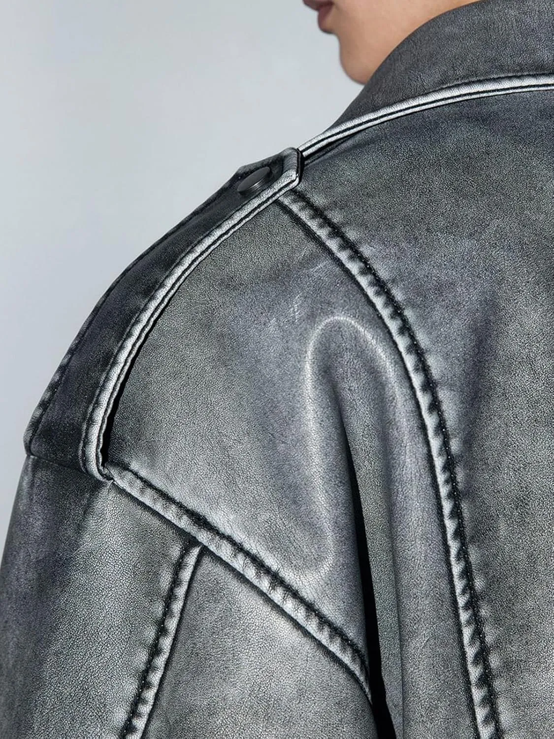 Women's Faux Leather Long Sleeve Zipper Up Moto Cropped Jacket Biker Coat with Belt