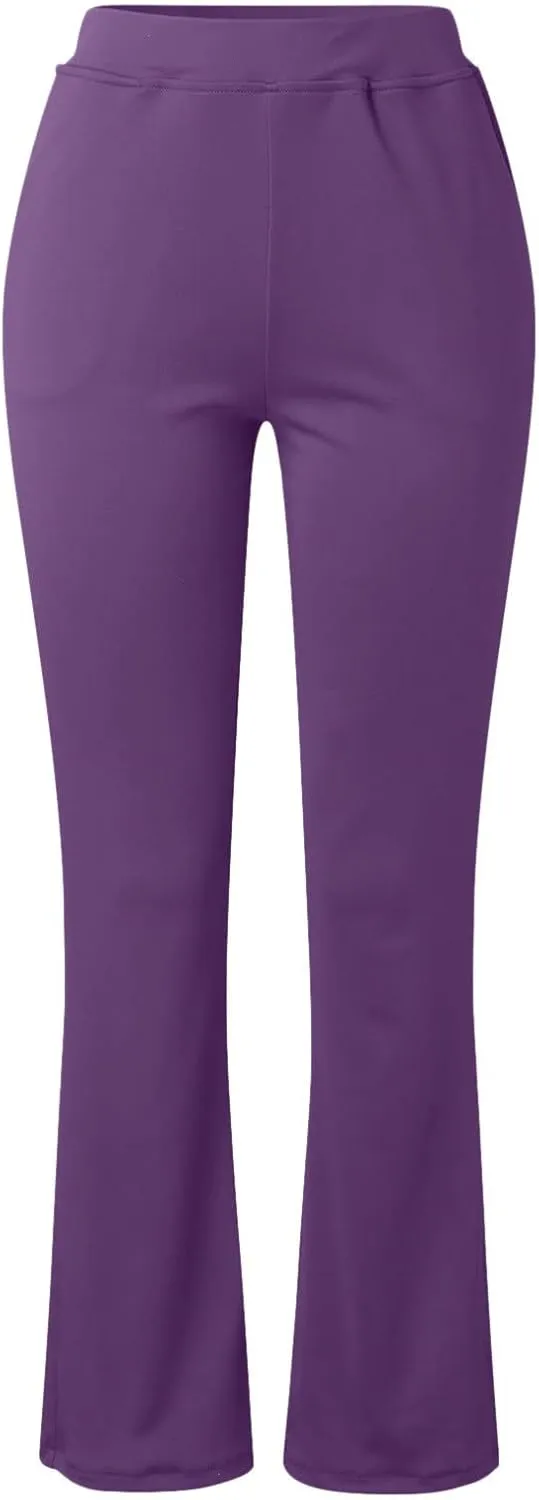 Women's Flared Business Casual Work Dress Pants with Pockets High Waist Stretch Trousers Pull-On Office Pant