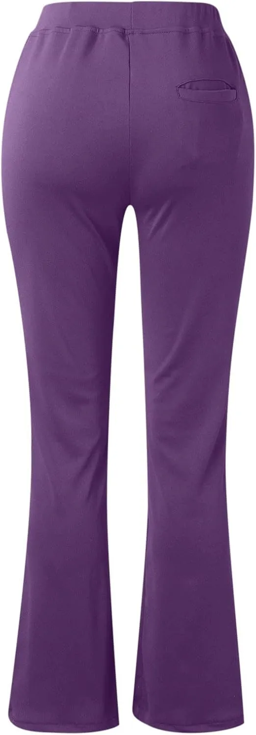 Women's Flared Business Casual Work Dress Pants with Pockets High Waist Stretch Trousers Pull-On Office Pant