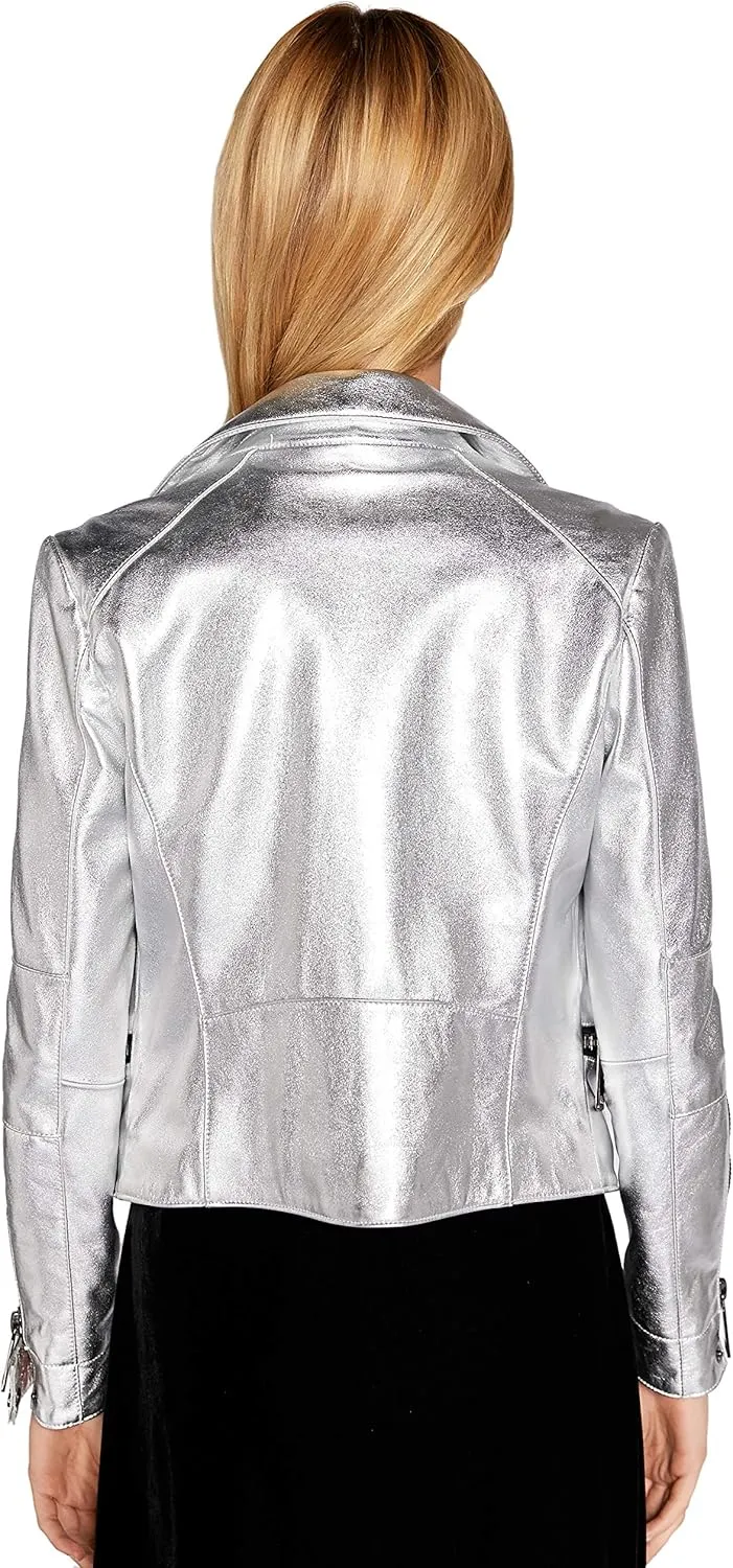 Women's Genuine Leather Jacket Lambskin Black Moto Biker Jacket Coat with Belt SmartUniverseWear