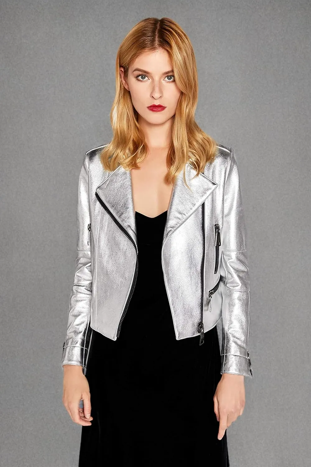 Women's Genuine Leather Jacket Lambskin Black Moto Biker Jacket Coat with Belt SmartUniverseWear