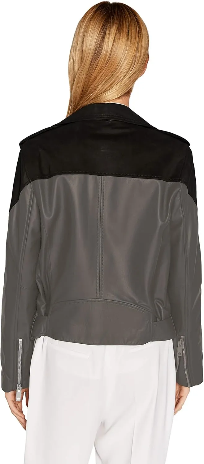 Women's Genuine Leather Jacket Lambskin Black Moto Biker Jacket Coat with Belt SmartUniverseWear