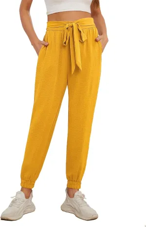 Womens High Waist Dressy Joggers Bow-Knot Loose Business Casual Pants for Work Tapered Trousers with Pockets