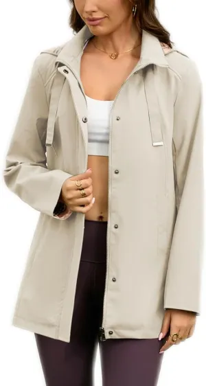 Womens Long Hooded Rain Jacket Waterproof Outdoor Hiking Raincoat Windbreaker Lined Lightweight Trench Coat