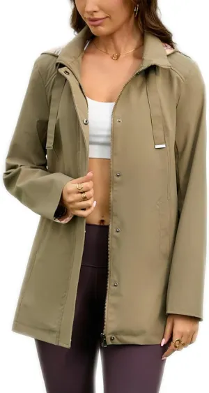 Womens Long Hooded Rain Jacket Waterproof Outdoor Hiking Raincoat Windbreaker Lined Lightweight Trench Coat