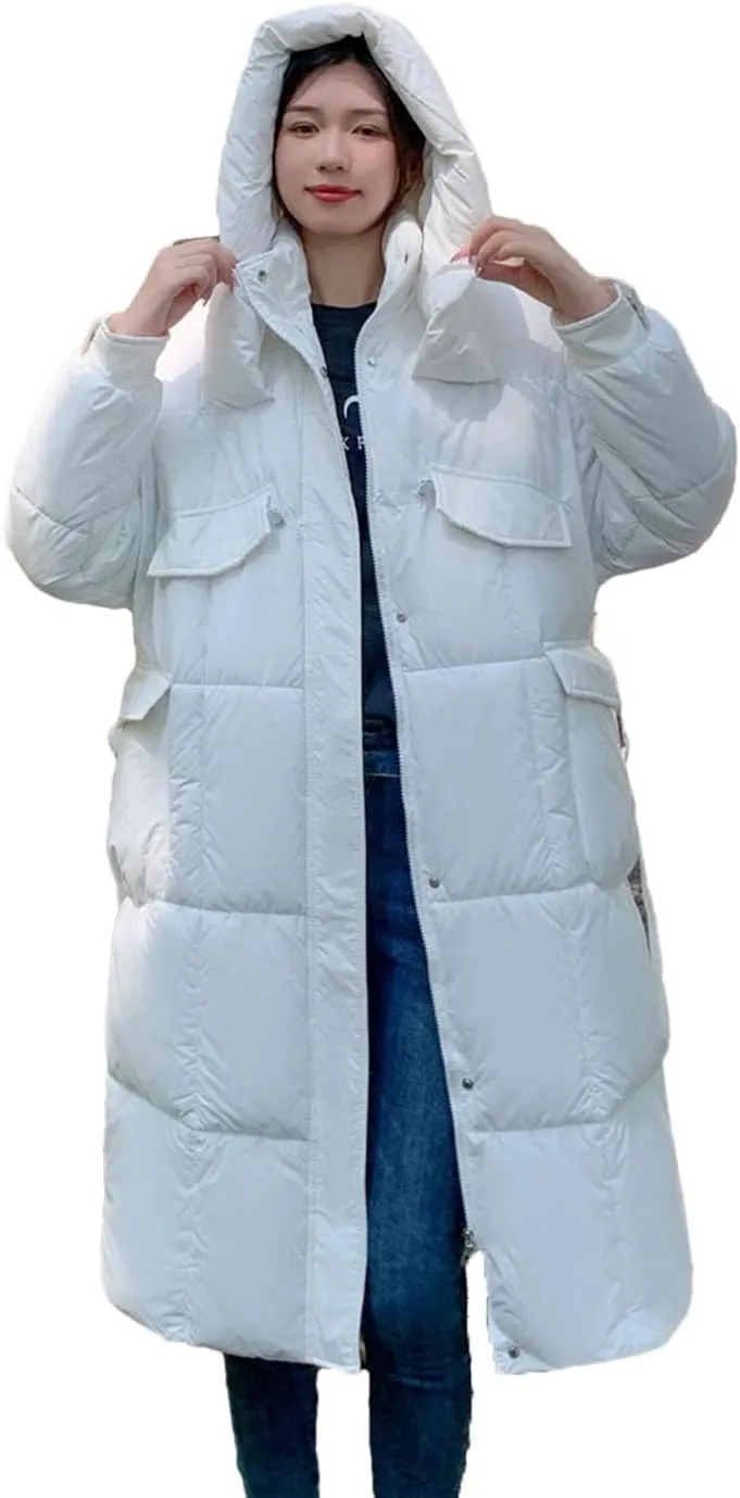 Womens Long Winter Jacket Down Cotton Coat Thick Warm Cotton Padded Coat Large Loose Puffer Parkas Hooded