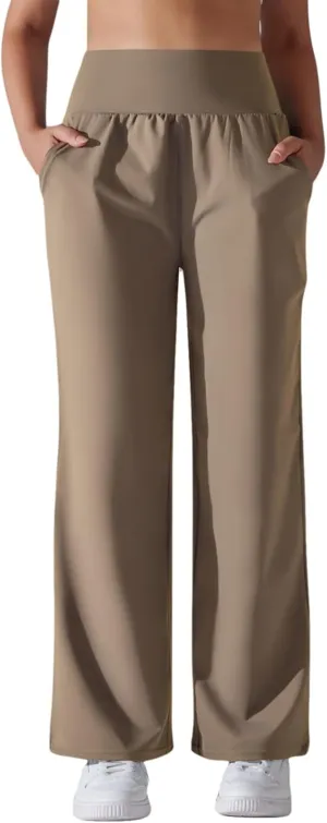 Women's Loose Wide Leg High Waist Yoga Pants with Pockets Stretchy Work Casual Straight Leg Lounge Sweatpants