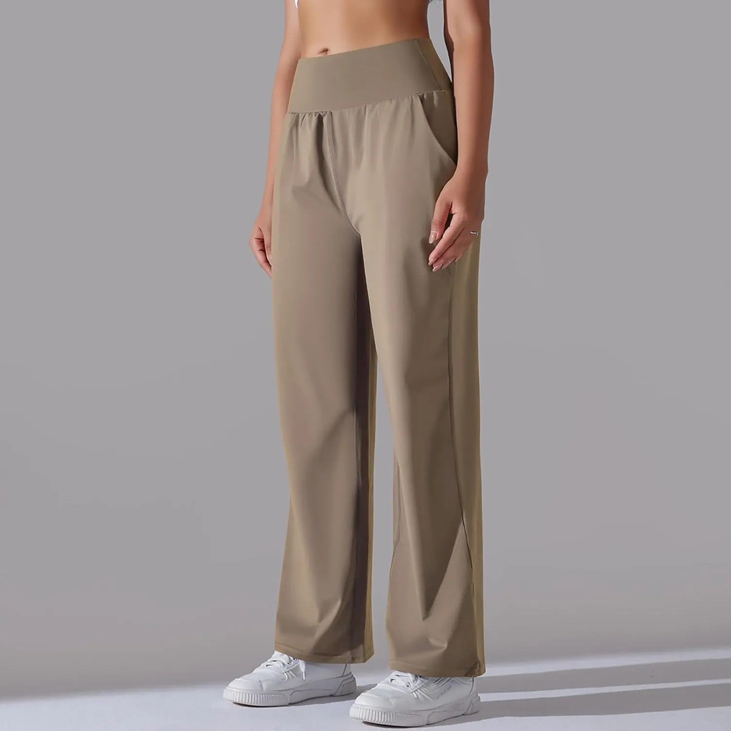 Women's Loose Wide Leg High Waist Yoga Pants with Pockets Stretchy Work Casual Straight Leg Lounge Sweatpants