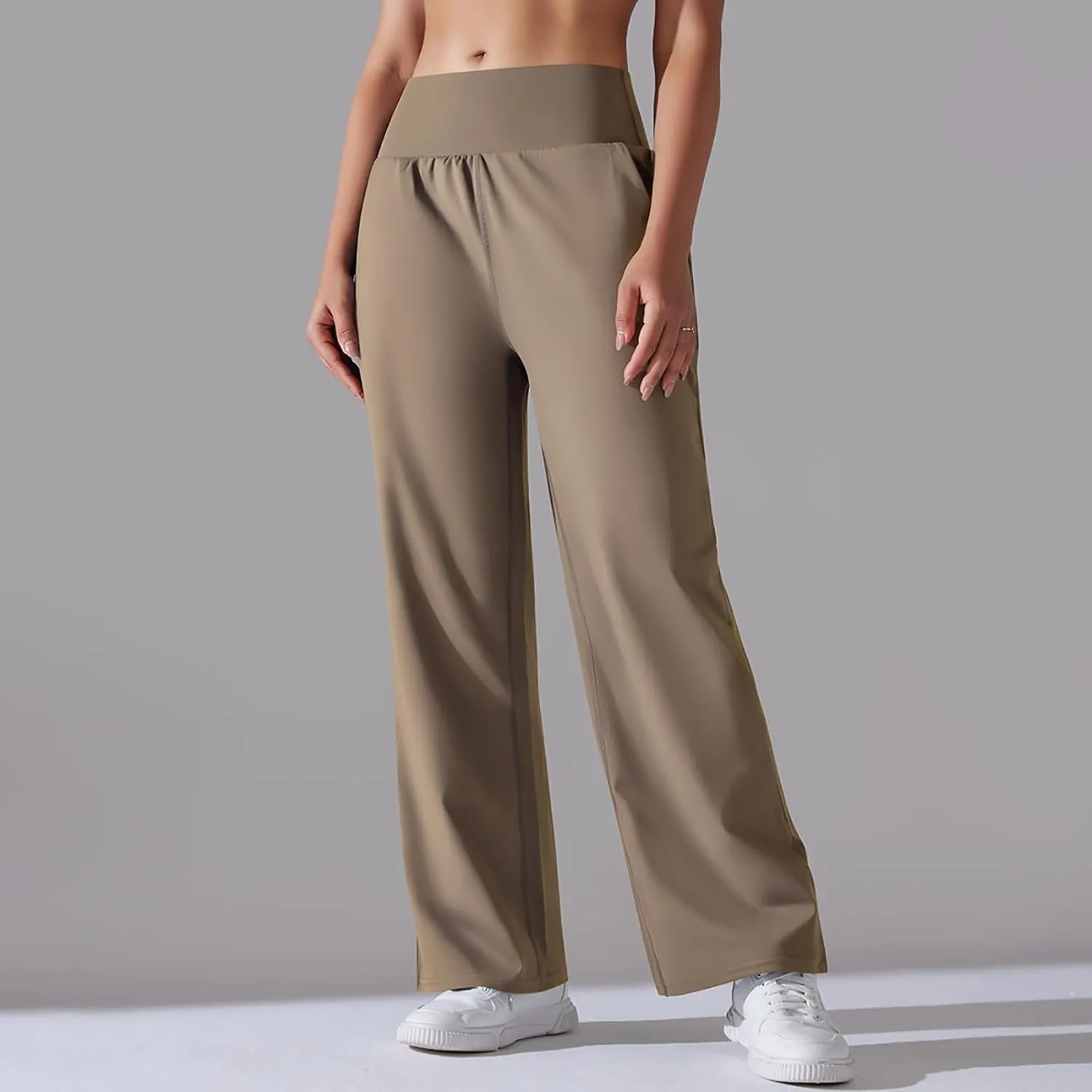 Women's Loose Wide Leg High Waist Yoga Pants with Pockets Stretchy Work Casual Straight Leg Lounge Sweatpants