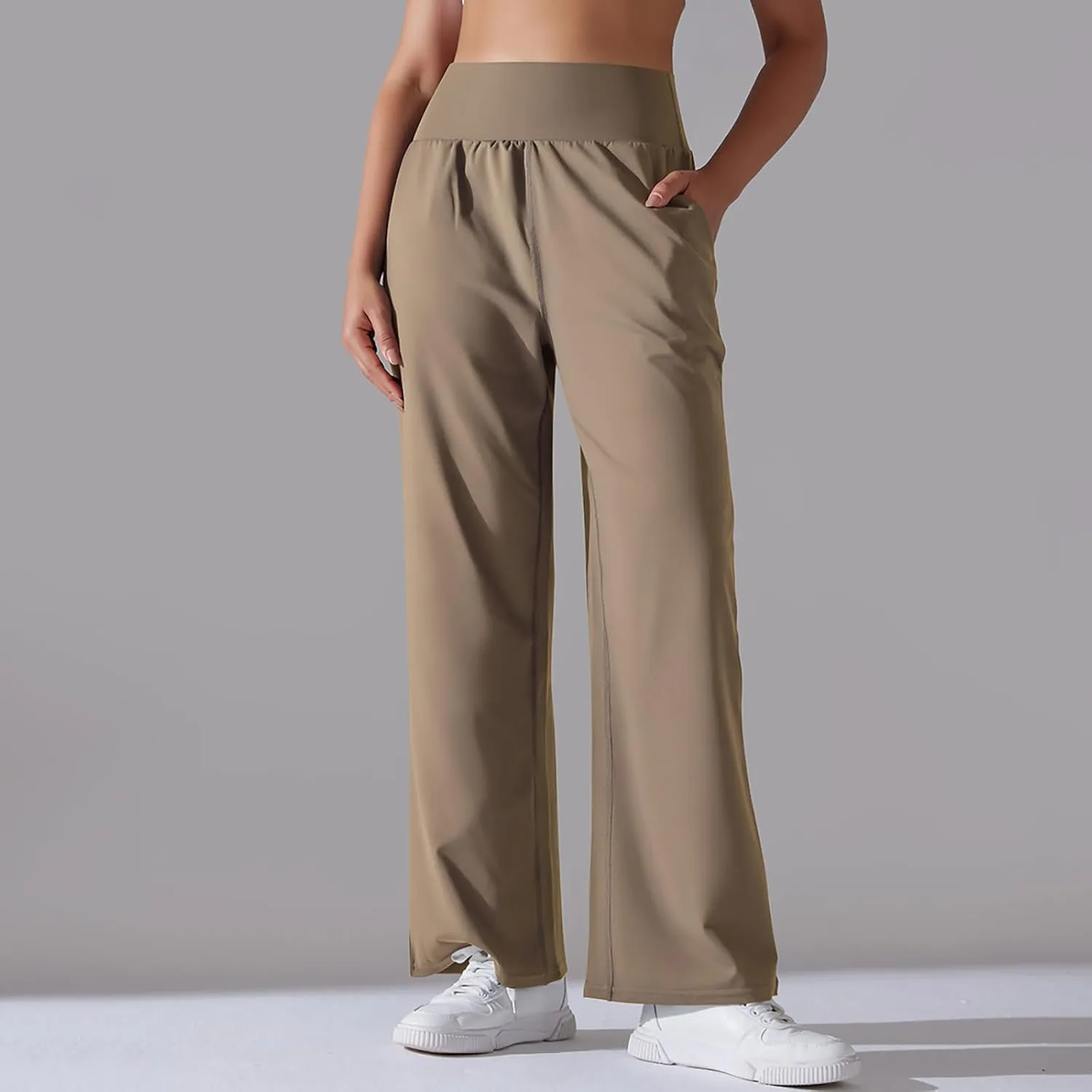 Women's Loose Wide Leg High Waist Yoga Pants with Pockets Stretchy Work Casual Straight Leg Lounge Sweatpants