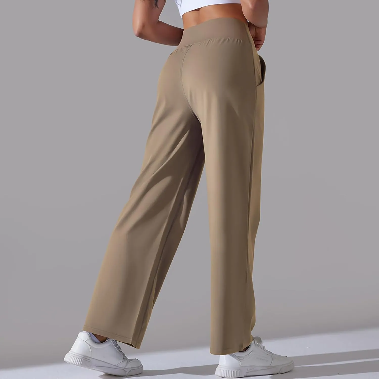 Women's Loose Wide Leg High Waist Yoga Pants with Pockets Stretchy Work Casual Straight Leg Lounge Sweatpants