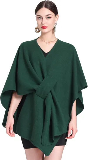 Women's Open Front Cardigan Shawls Elegant Solid Color Poncho Ruana Cape Plus Size Knit Wraps for Fall Winter