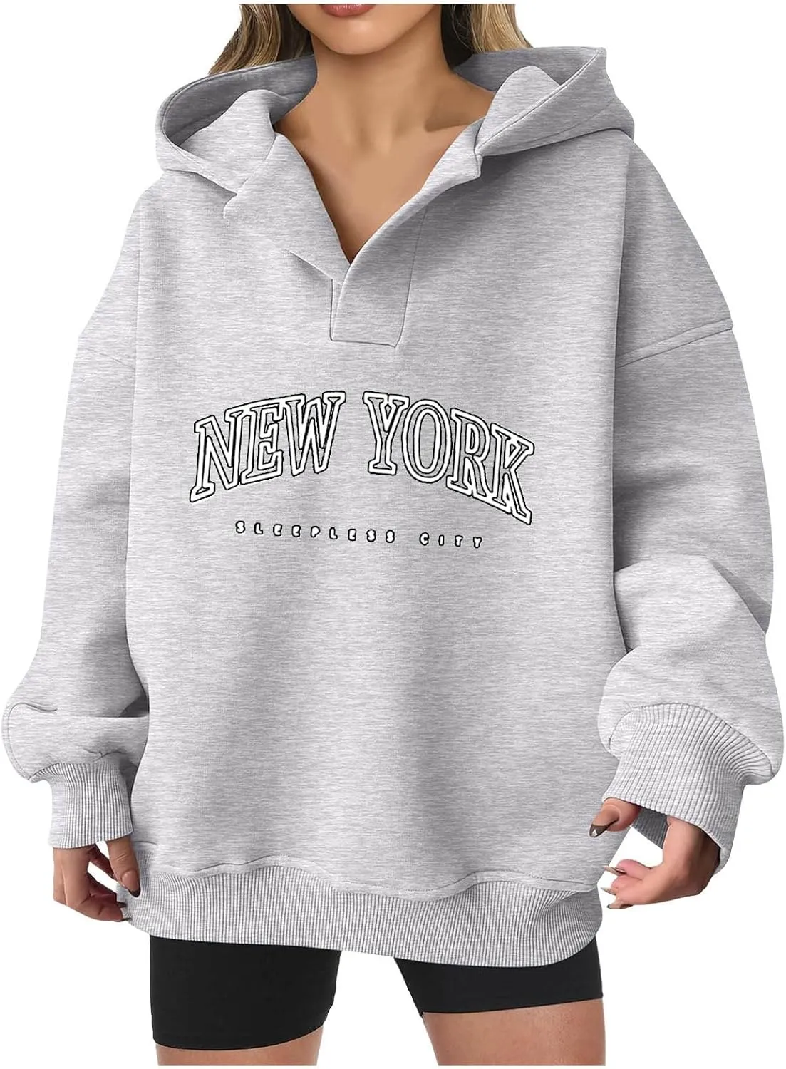 Womens Oversized Hoodies Long Sleeve Pullover Casual Fall Teen Girls Preppy Clothes 2024 Trendy V Neck Sweatshirts