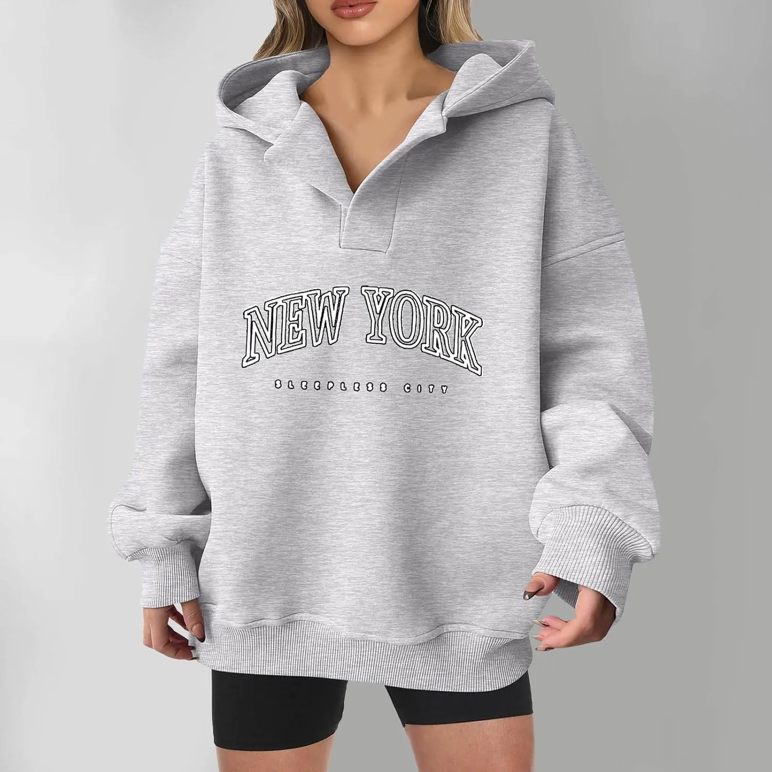 Womens Oversized Hoodies Long Sleeve Pullover Casual Fall Teen Girls Preppy Clothes 2024 Trendy V Neck Sweatshirts