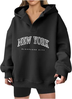 Womens Oversized Hoodies Long Sleeve Pullover Casual Fall Teen Girls Preppy Clothes 2024 Trendy V Neck Sweatshirts