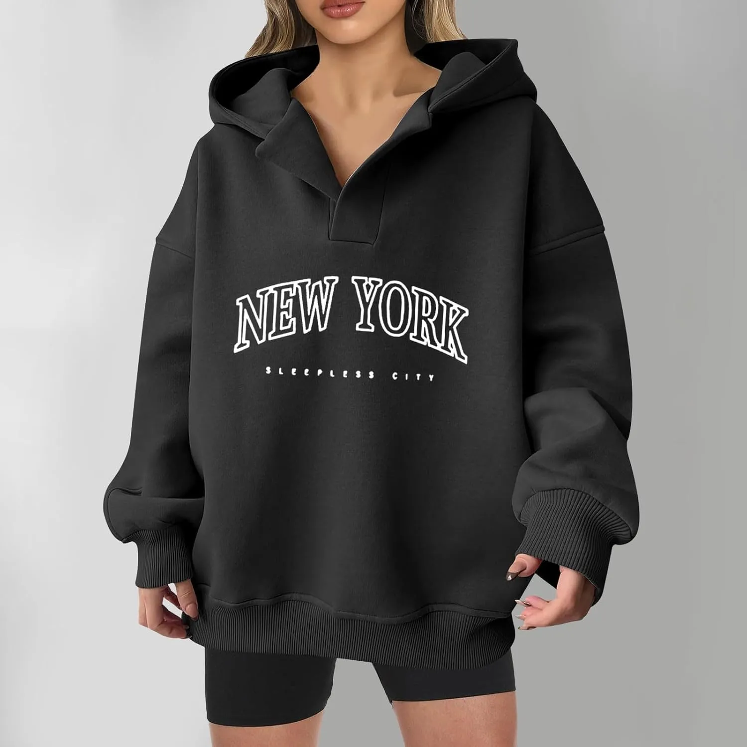Womens Oversized Hoodies Long Sleeve Pullover Casual Fall Teen Girls Preppy Clothes 2024 Trendy V Neck Sweatshirts