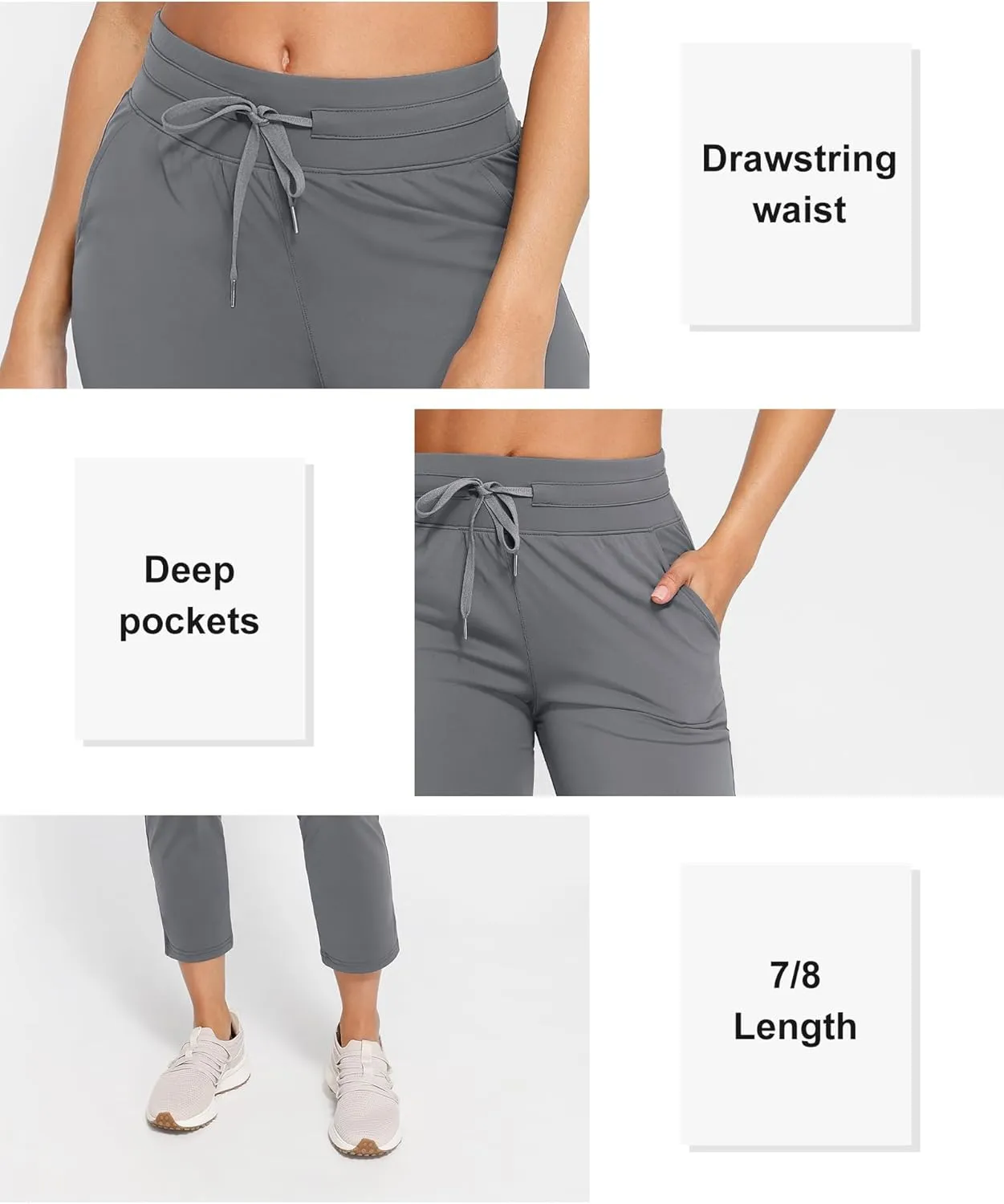 Women's Pants with Deep Pockets, 7/8 Stretch Ankle Sweatpants for Golf, Athletic, Lounge, Travel, Work